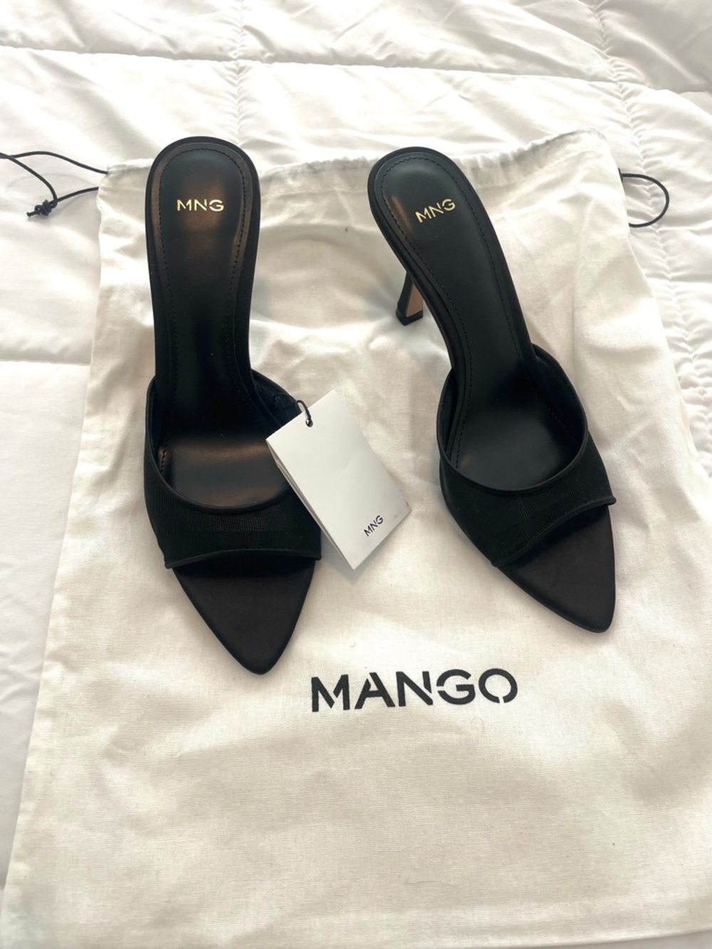 Mango Black Mesh Open-Toe Slide Heels - Picture 5 of 7